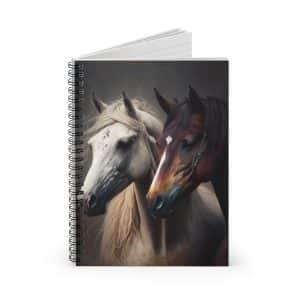 Horses on Ruled Notepad, Horse Image 118 Page Ruled Notebook, Ruled Line Spiral Notebook with Horses