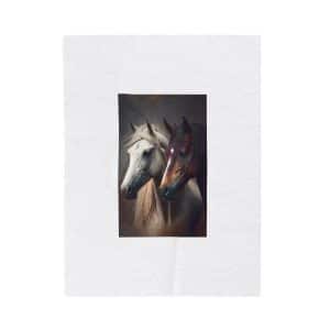 Horse Image Velveteen Plush Blanket, Black and White Horse Velveteen Cozy Blanket, Personalized Horse Print Plush Throw
