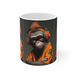 Monkey Groove Ceramic Mug 11oz: Sip in Musical Style, Tropical Rhythms Coffee Mug