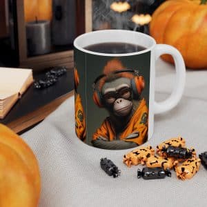 Monkey Groove Ceramic Mug 11oz: Sip in Musical Style, Tropical Rhythms Coffee Mug