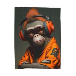 Monkey Serenade Velveteen Blanket: Cozy Comfort in Style, Orange Harmony